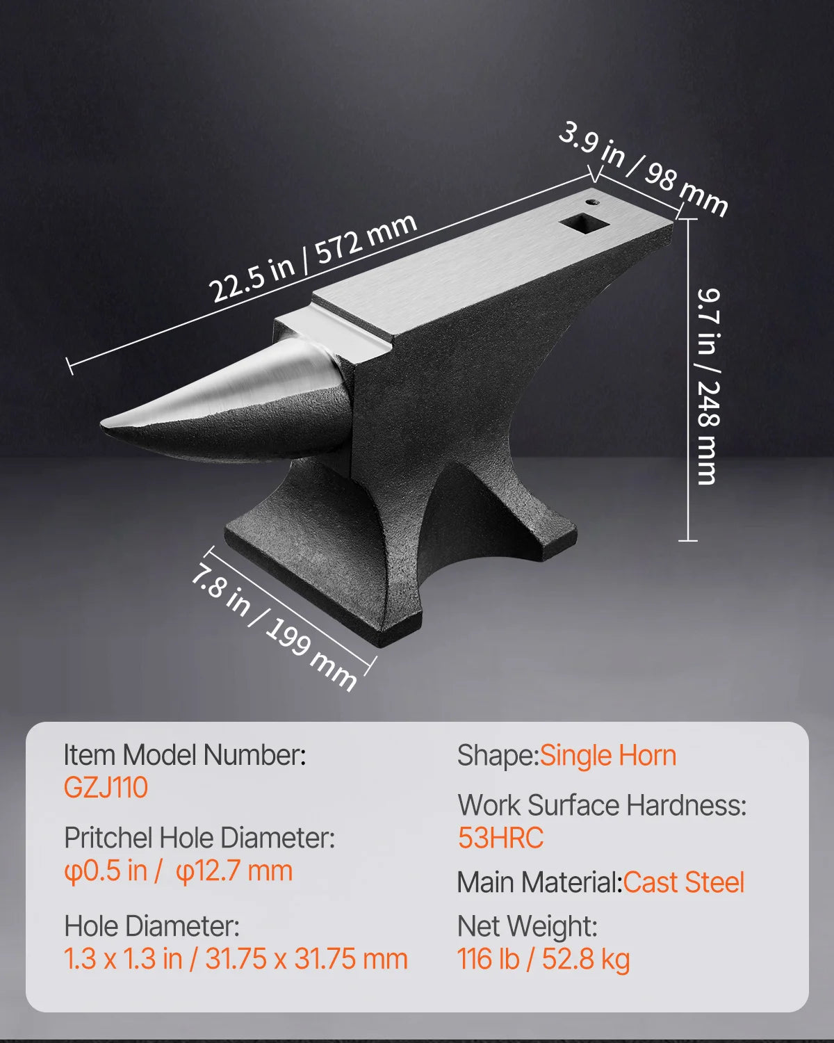 SucceBuy Cast Steel Single Horn Anvil For Professional Blacksmith