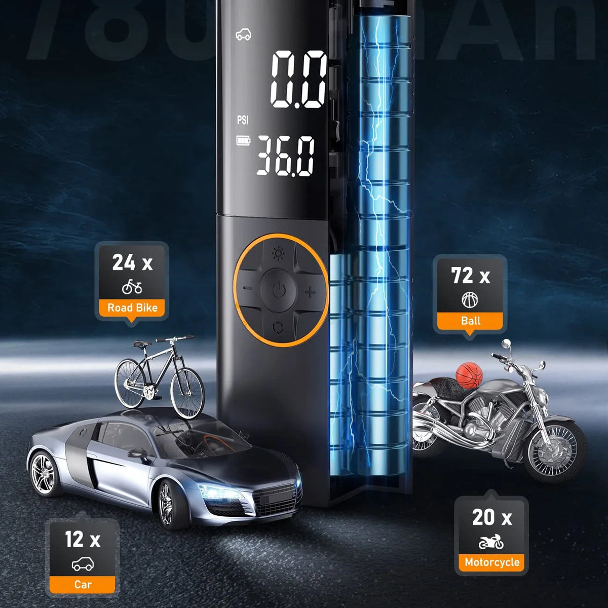 Portable Tire Inflator Compressor With LED Lights And Pressure Gauge