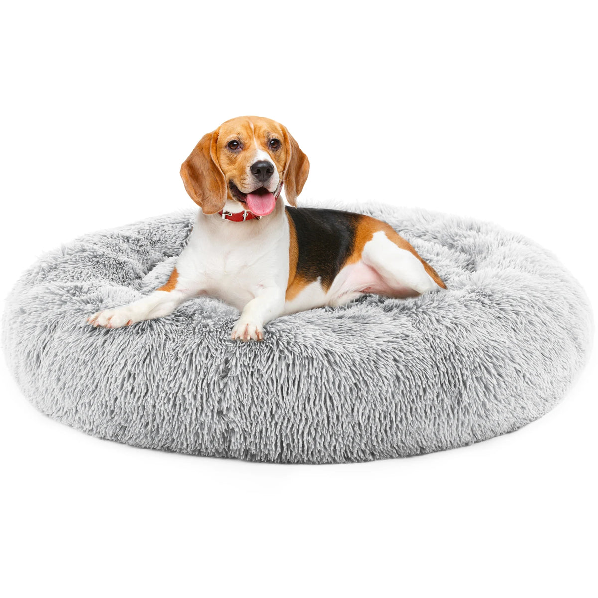 JHK Calming Round Dog Bed Fluffy Plush Washable Faux Fur