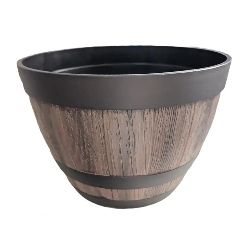 Rustic Farmhouse Whiskey Barrel Plastic Planter With Drainage