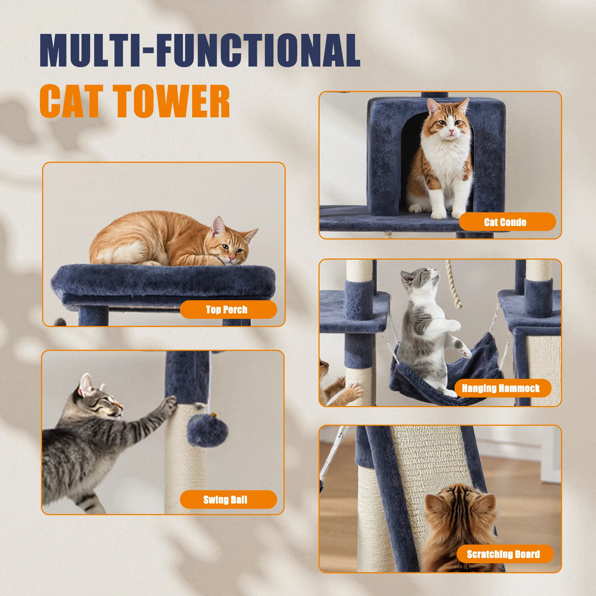 Jhk Stable Multi Tier Cat Tree With Natural Sisal Posts
