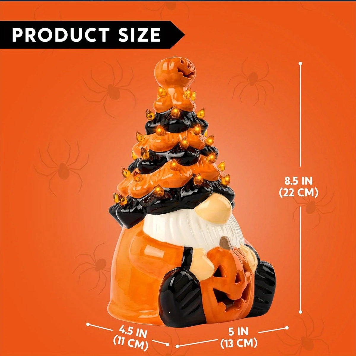 Pumpkin Gnome Ceramic Tree With Battery Powered Halloween Decor