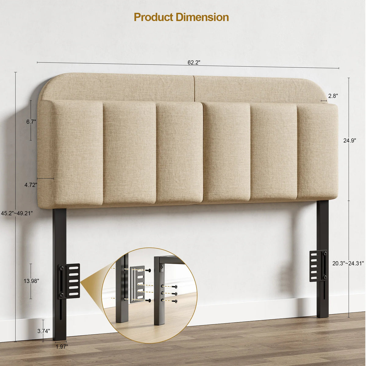 Onbrill Adjustable Linen Headboard With Integrated LED Lighting And Storage
