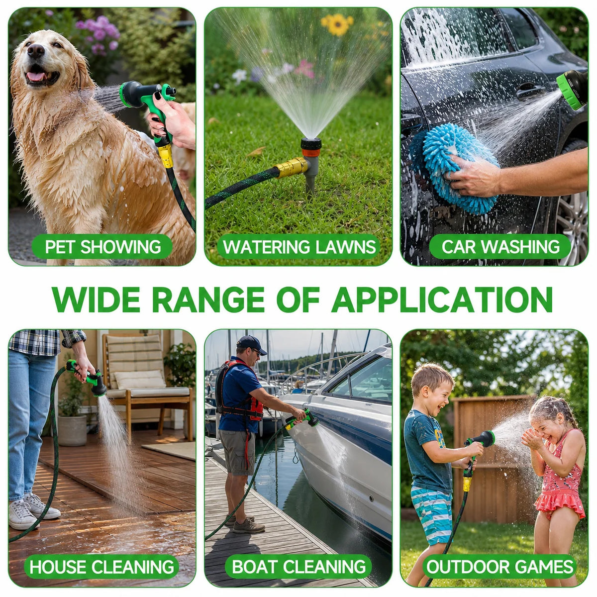Flexible Garden Hose With 10 Spray Nozzles And Durable Build