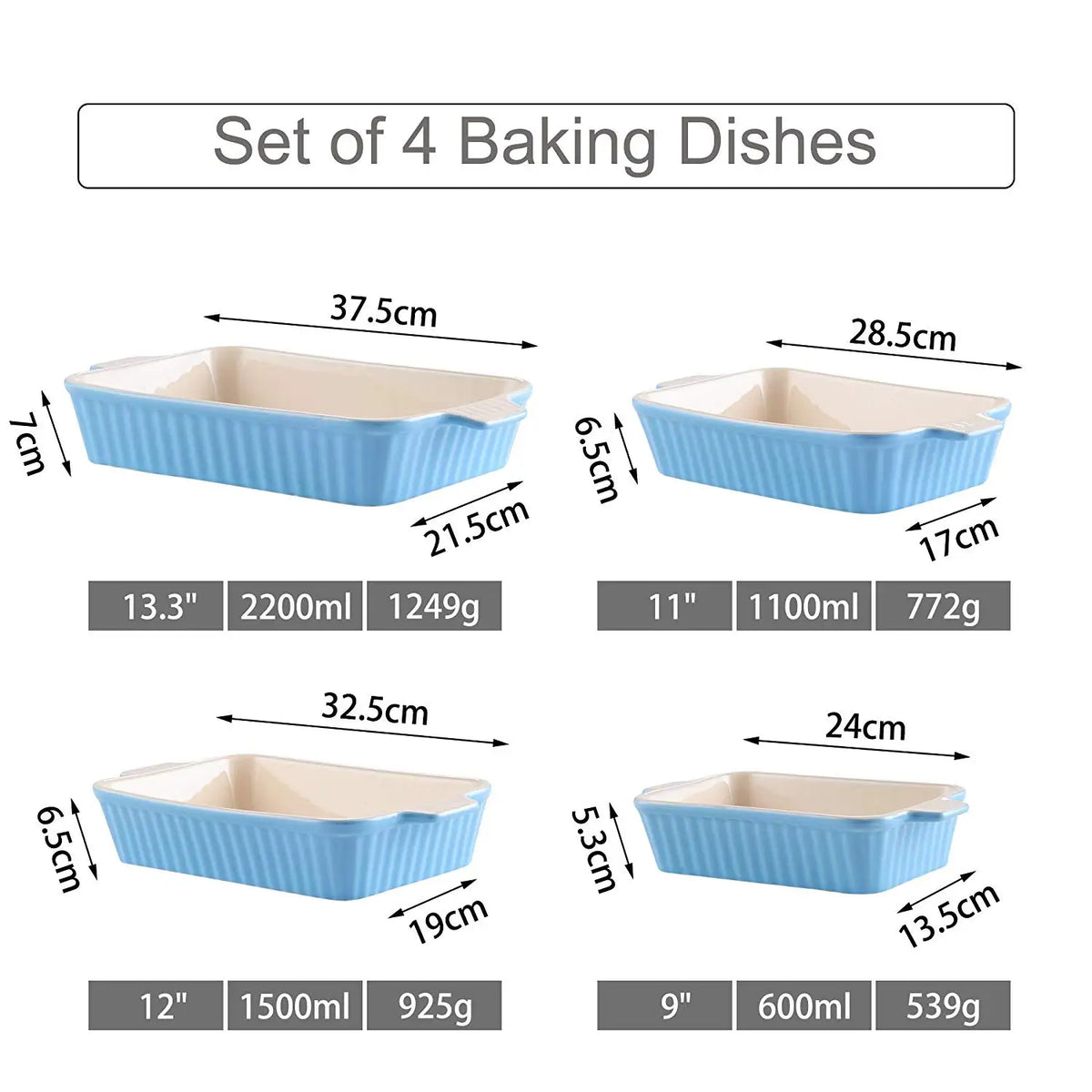 Malacasa Four Piece Ceramic Baking Dish Set For Casserole