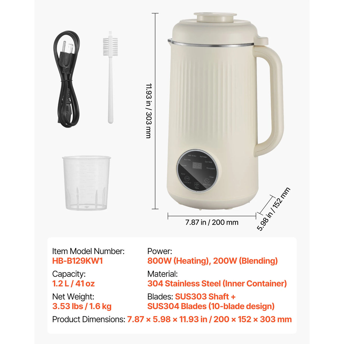 VEVOR 8 In 1 Nut Milk Maker With Self Cleaning Function