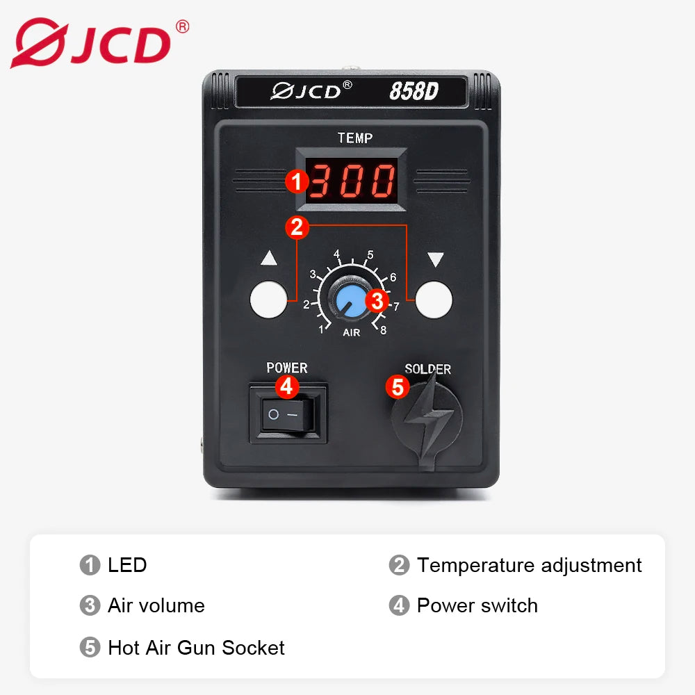 JCD 858D Digital Hot Air Rework Soldering Station for Electronics