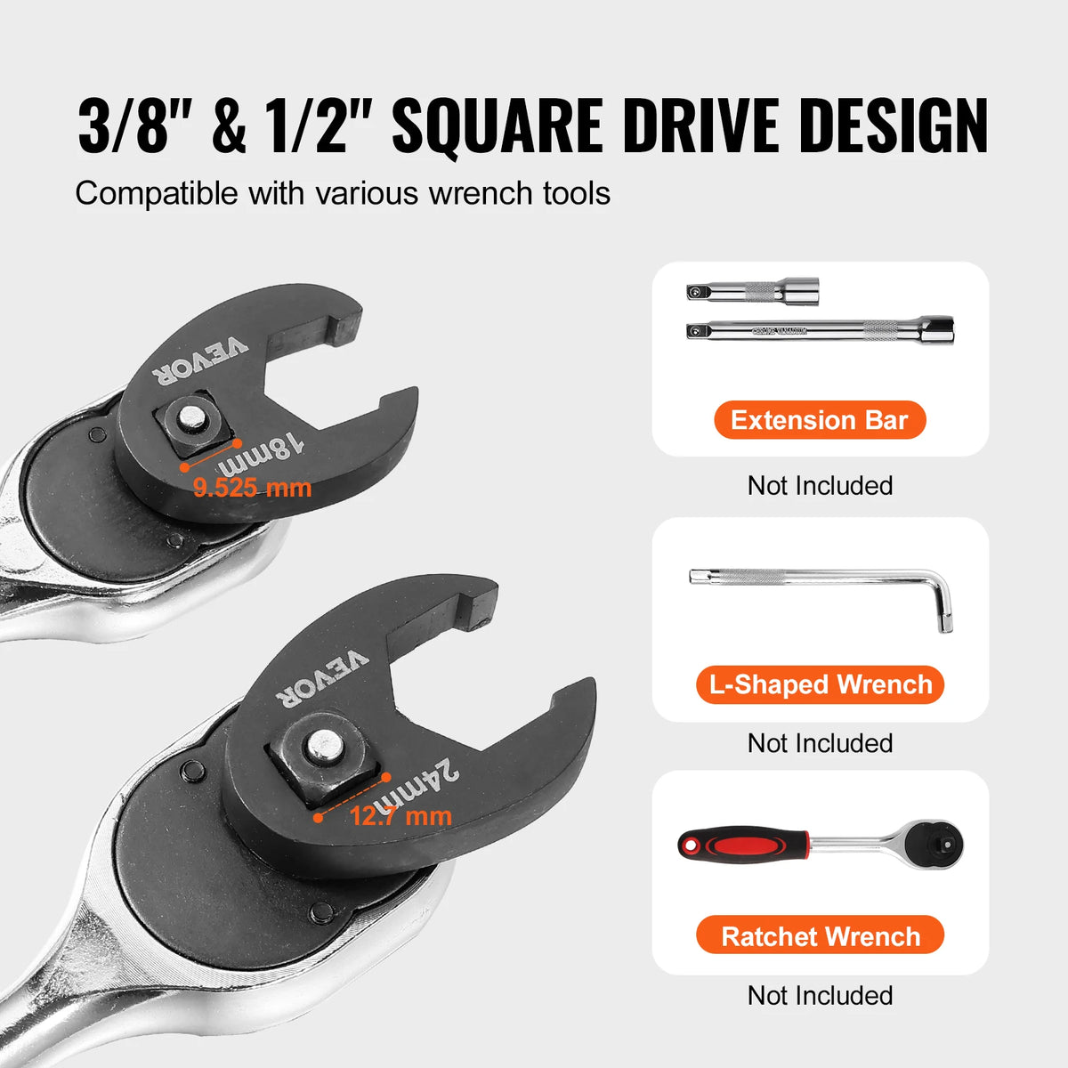 SucceBuy Chromium Vanadium Steel Crowfoot Wrench Set