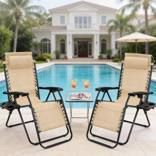 JHK Zero Gravity Outdoor Recliner Chair Set With Cup Holders