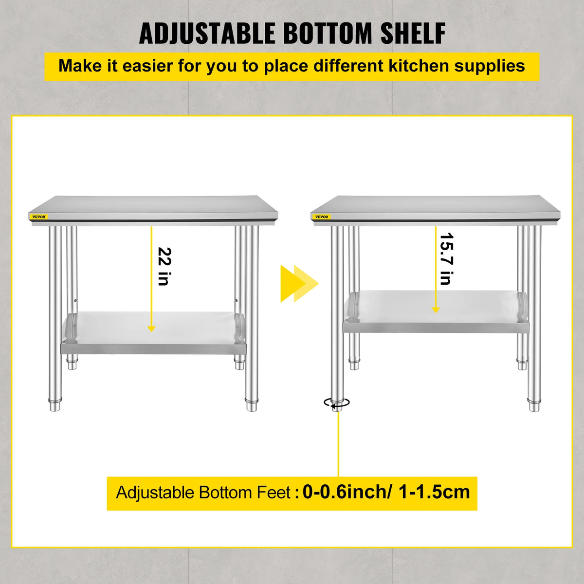 Commercial Stainless Steel Kitchen Work Bench With Undershelf