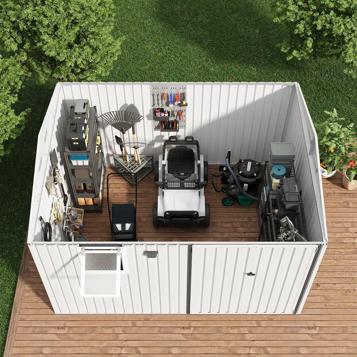 HiMISS Steel Garden Storage Shed Featuring Secure Lockable Doors