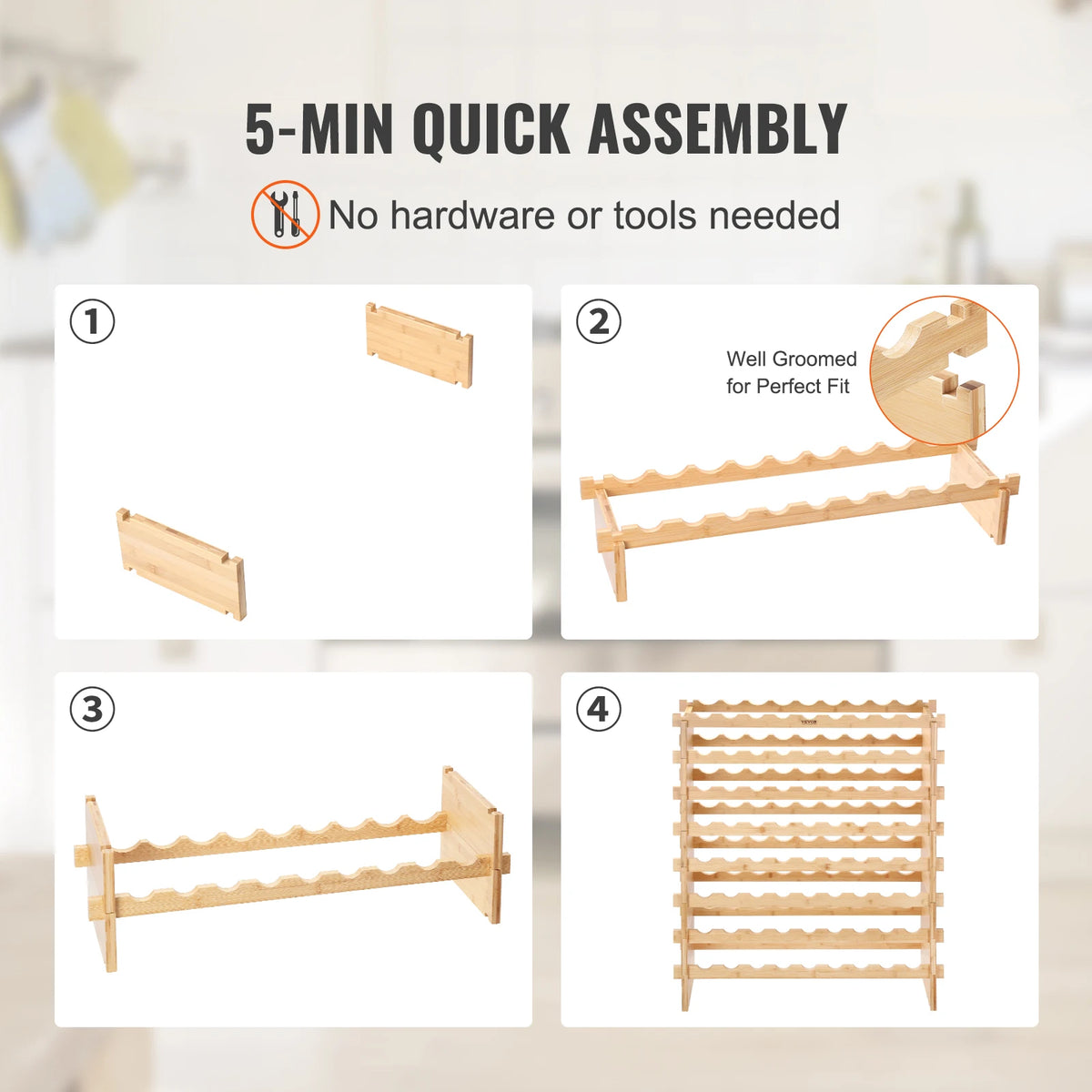 SucceBuy Stackable Bamboo Wine Rack Freestanding Modular Storage Shelf
