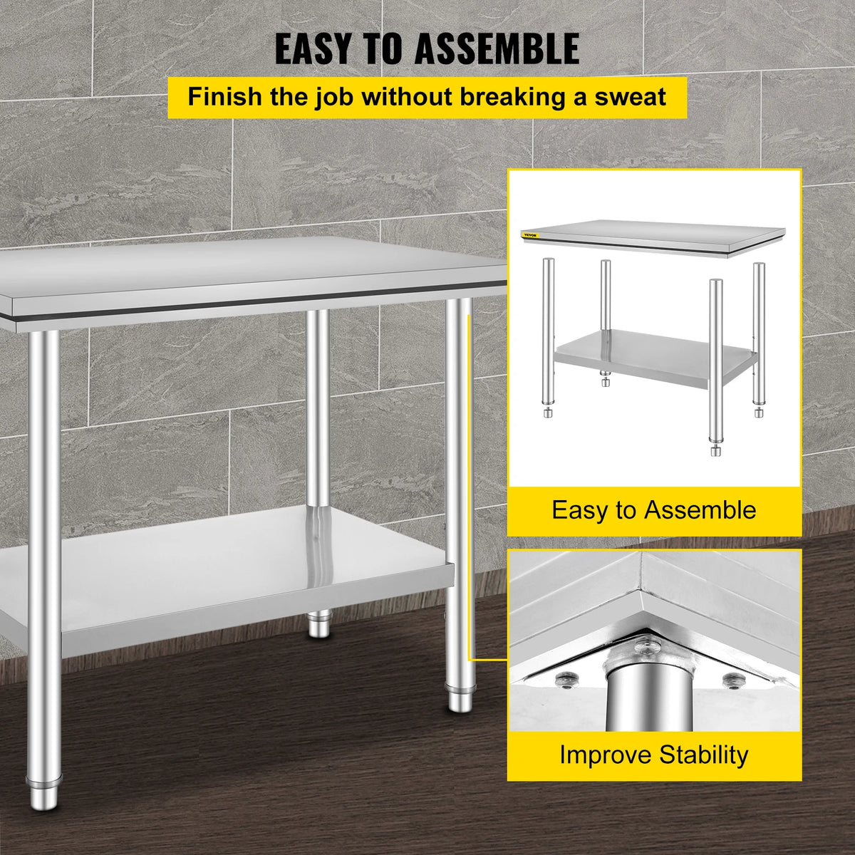 Commercial Stainless Steel Kitchen Work Bench With Undershelf