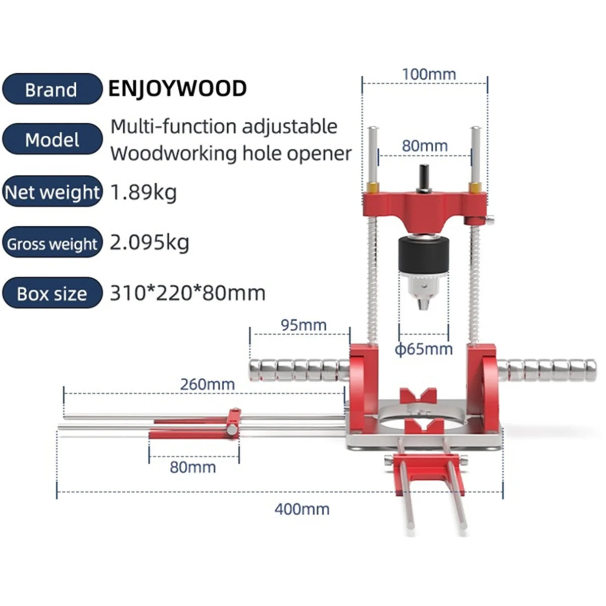 ENJOYWOOD Adjustable Aluminum Drill Guide for Precise Woodworking