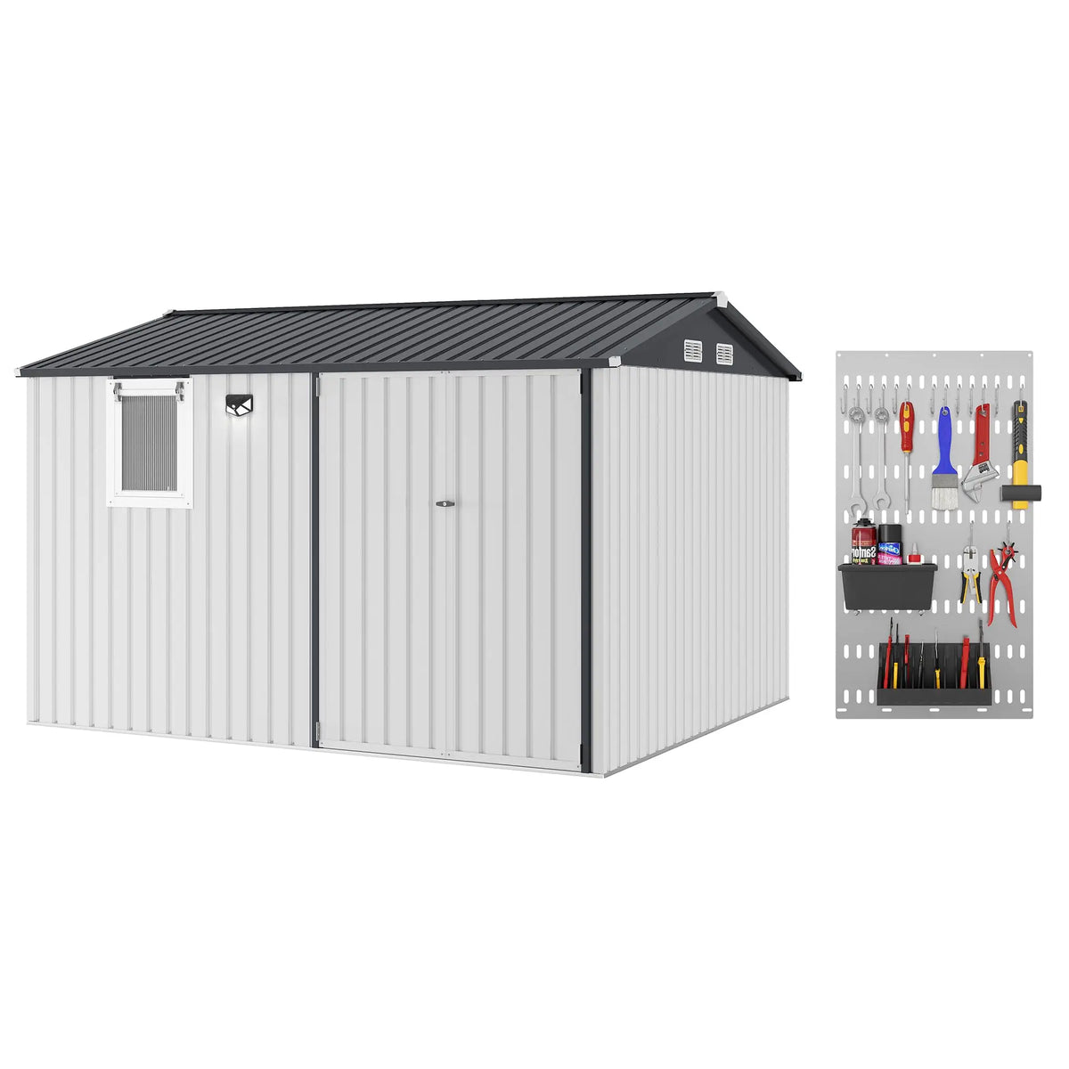 HiMISS Steel Garden Storage Shed Featuring Secure Lockable Doors
