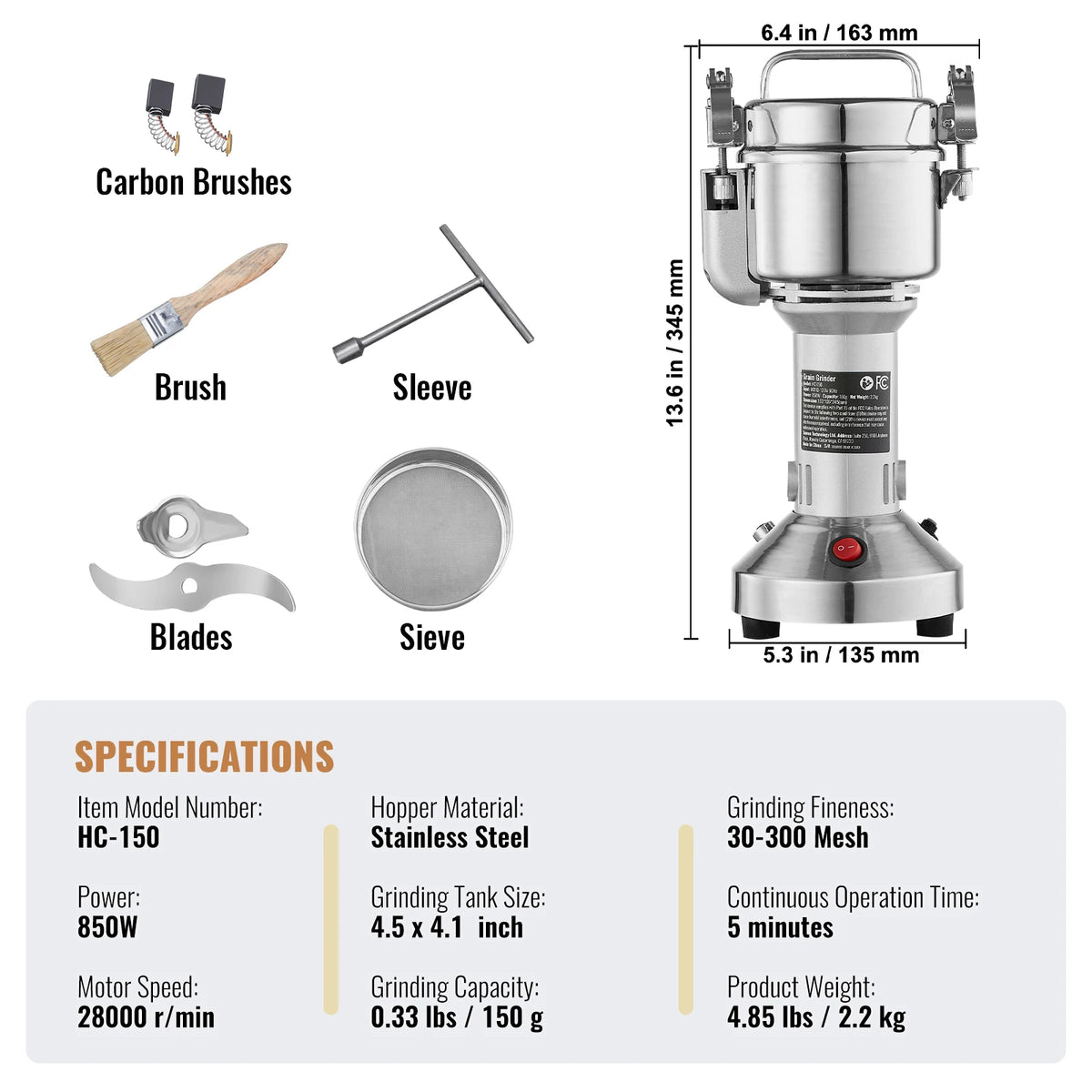 SucceBuy Commercial Electric Grain Mill and Spice Grinder