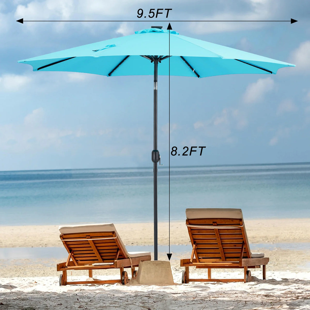 JHK Solar Patio Umbrella With LED Lights Tilt And Crank