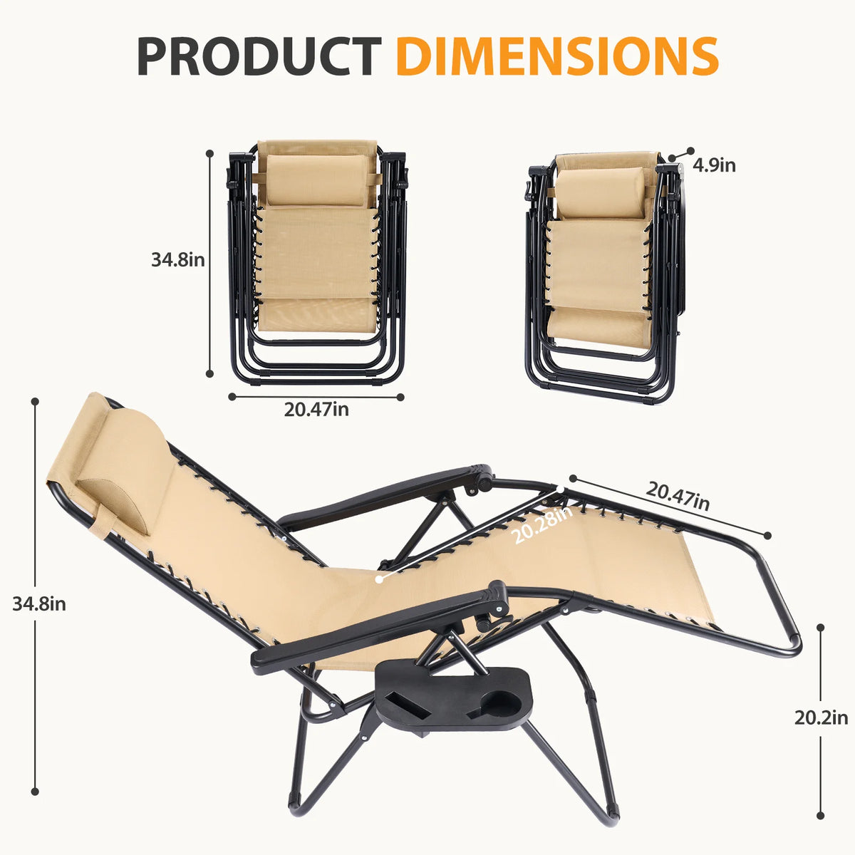 JHK Zero Gravity Outdoor Recliner Chair Set With Cup Holders