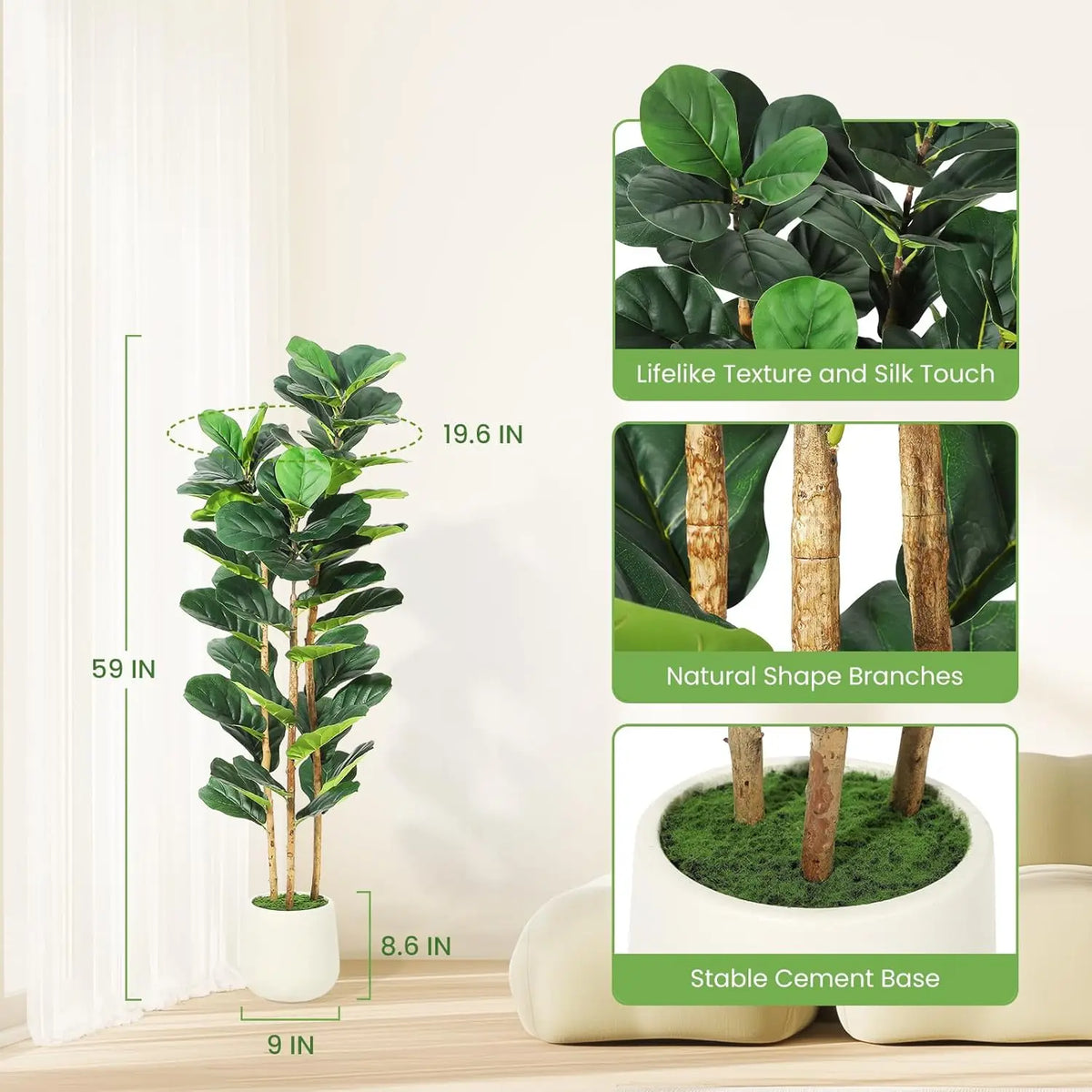 HiMISS Artificial Fiddle Leaf Fig Tree With Pot Outdoor Decor