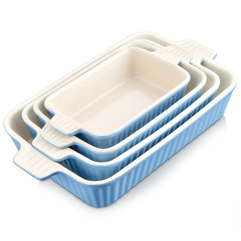 Malacasa Four Piece Ceramic Baking Dish Set For Casserole