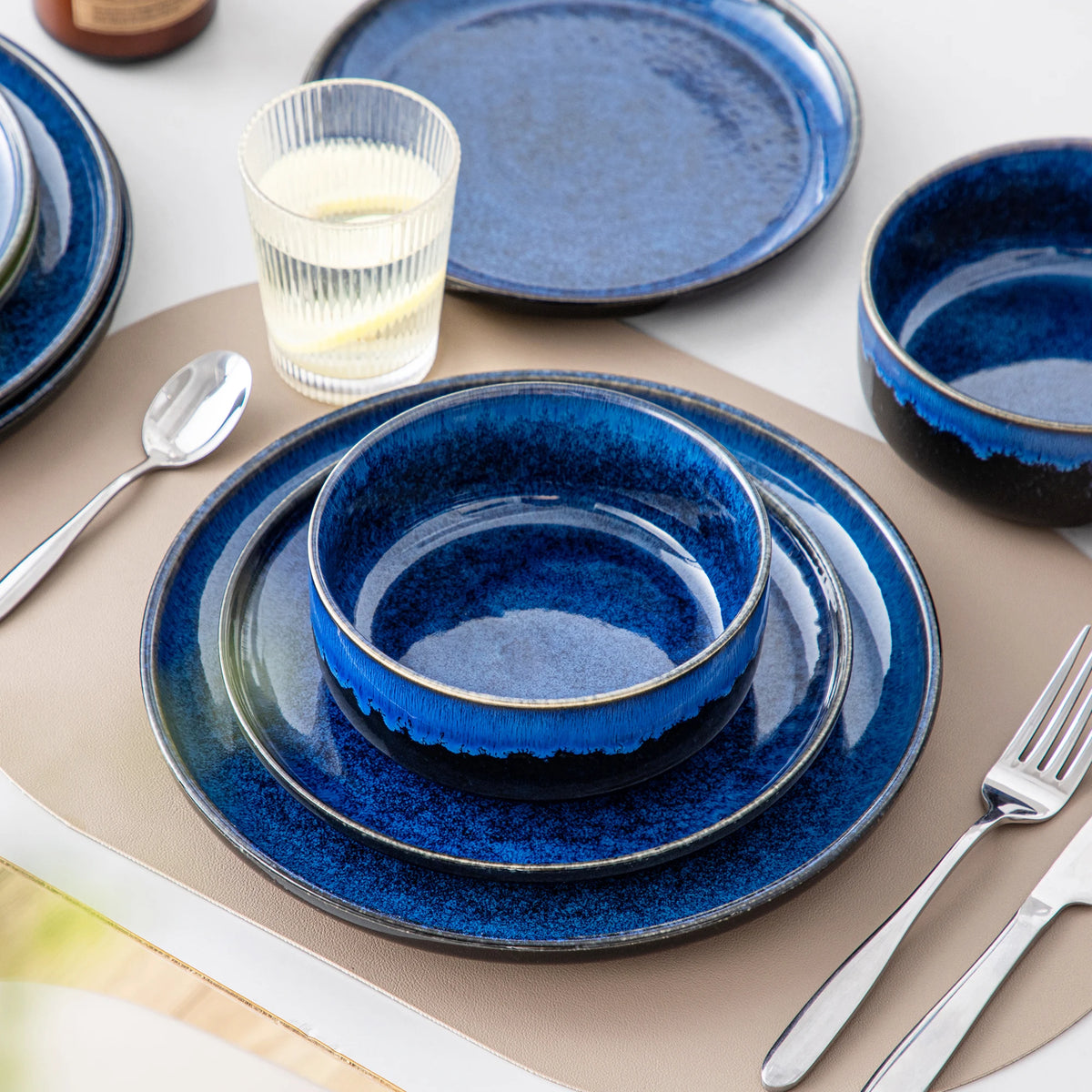 Malacasa Ceramic Reactive Glaze Dinnerware Set With Plates And Bowls