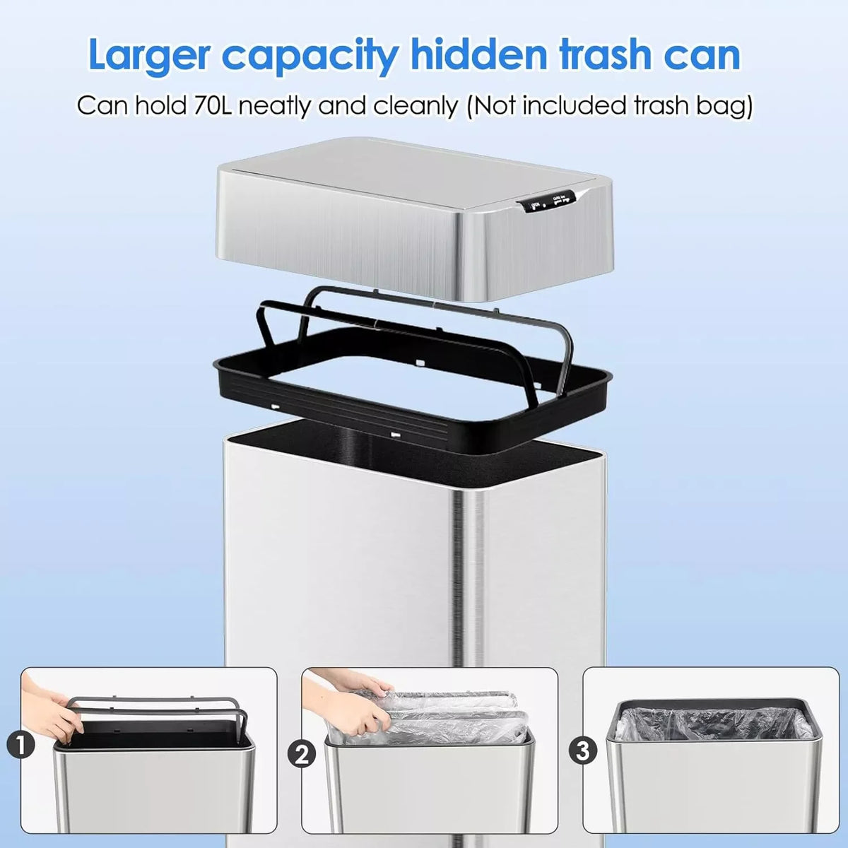 13.2-21.1Gal (50-80L) Motion Sensor Trash Can for Kitchen Stainless Steel Garbage Can Gal  Automatic Garbage Smart Bin