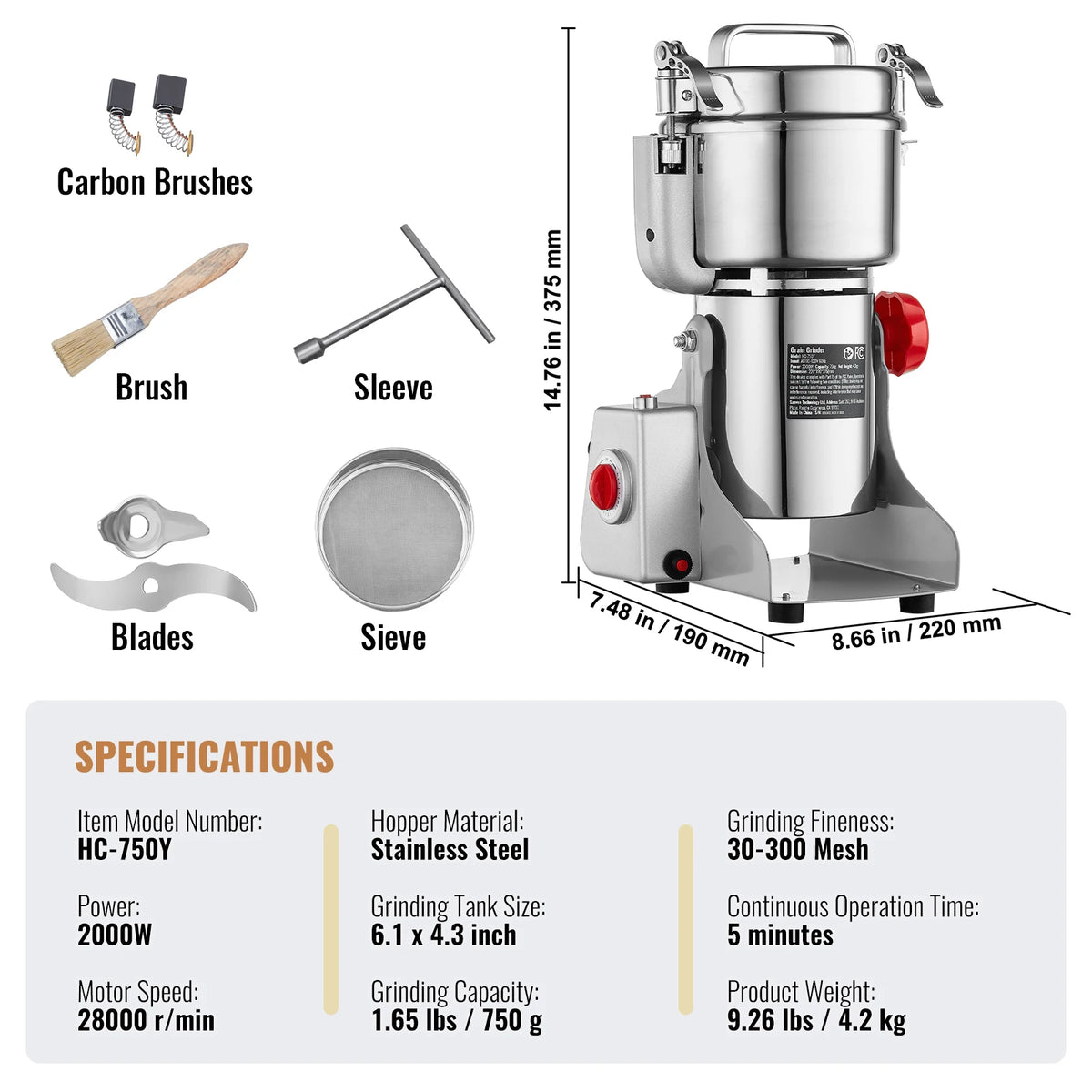SucceBuy Commercial Electric Grain Mill and Spice Grinder
