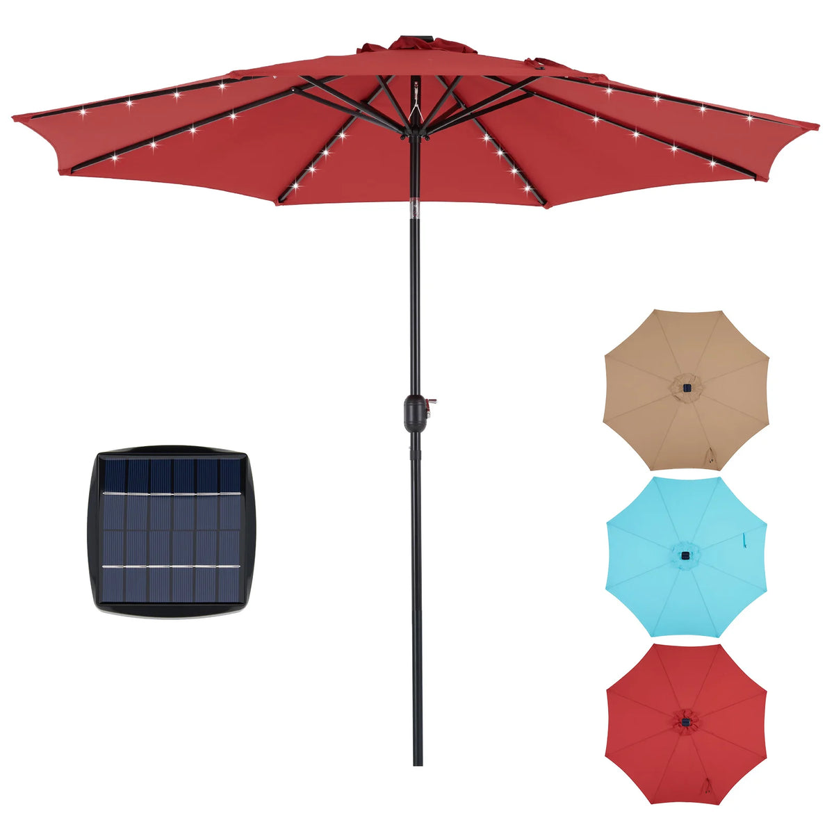 JHK Solar Patio Umbrella With LED Lights Tilt And Crank