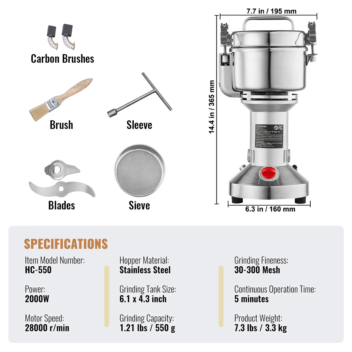 SucceBuy Commercial Electric Grain Mill and Spice Grinder
