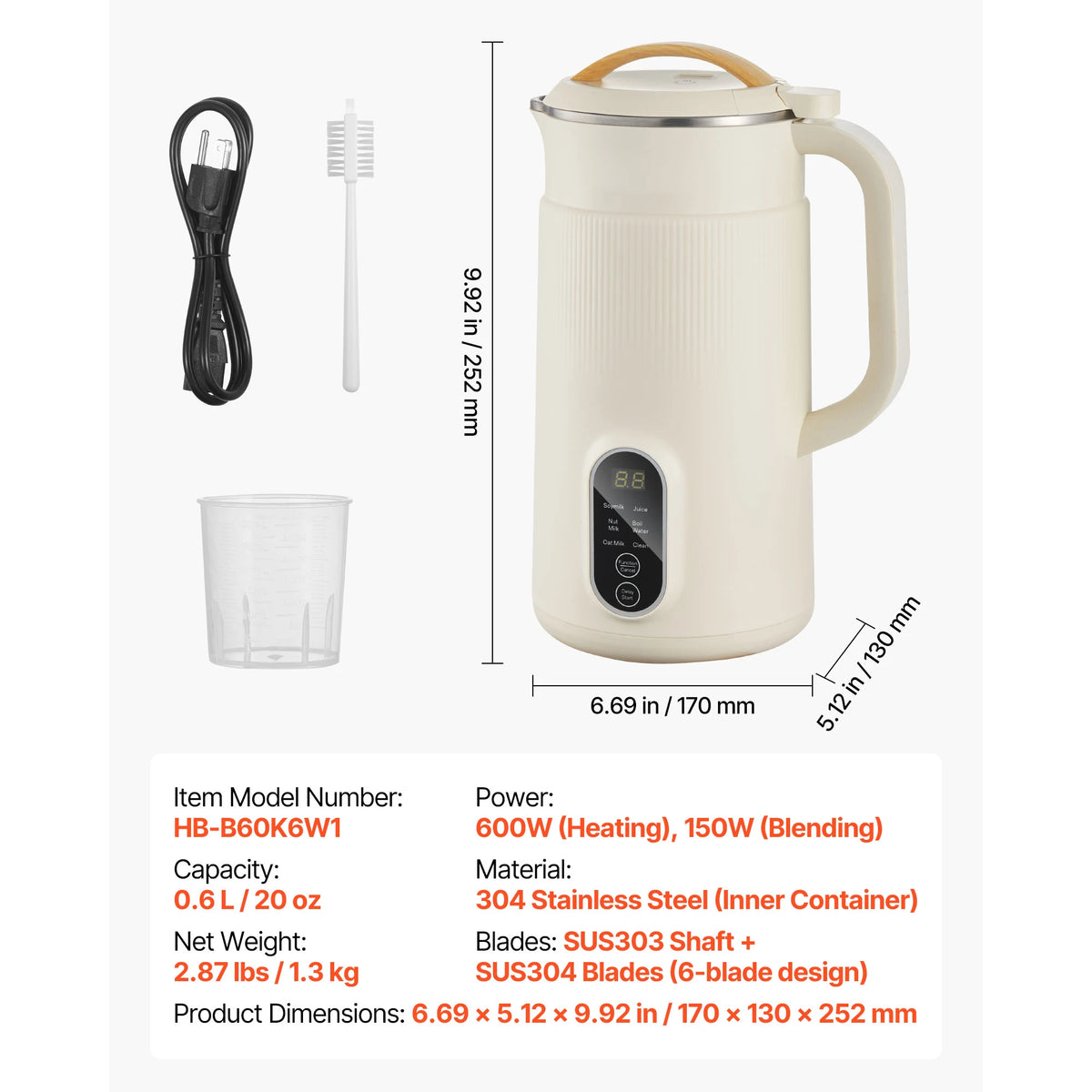 VEVOR 8 In 1 Nut Milk Maker With Self Cleaning Function