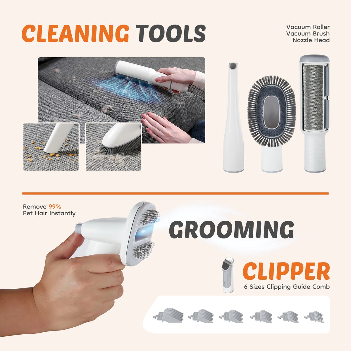 JHK Pet Grooming Vacuum Kit With Cordless Clippers And Tools