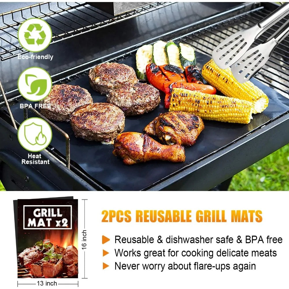38 Piece Stainless Steel BBQ Tool Set with Thermometer Grill Mats and Aluminum Case for Camping or Backyard