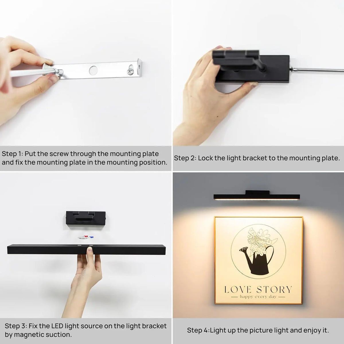 PRTILOUD Wireless Wall Mount Art Light Remote Controlled Dimmable Picture Lamp