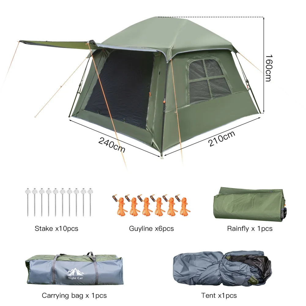 Night Cat Pop Up Blackout Waterproof Camping Tent With Rainfly