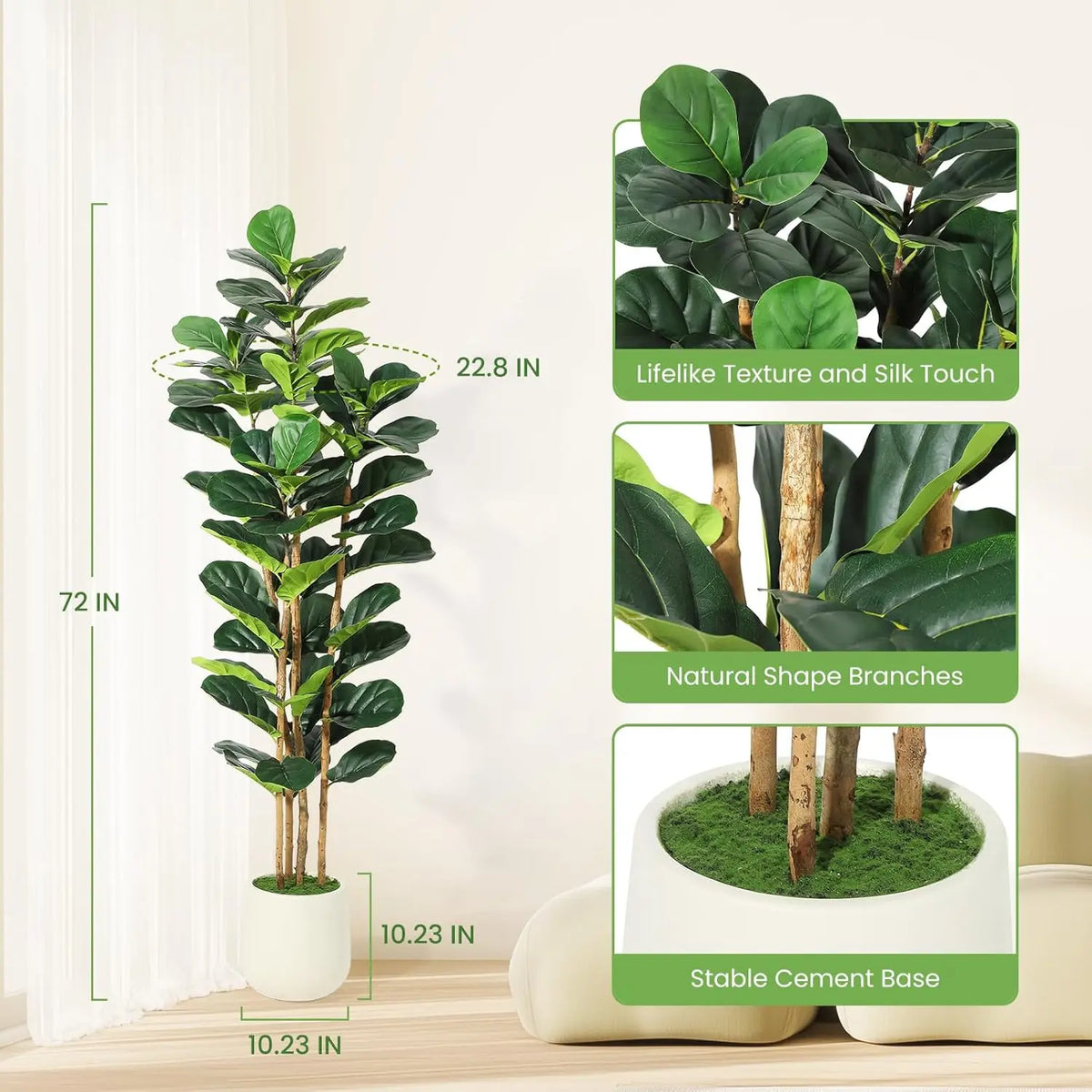 HiMISS Artificial Fiddle Leaf Fig Tree With Pot Outdoor Decor