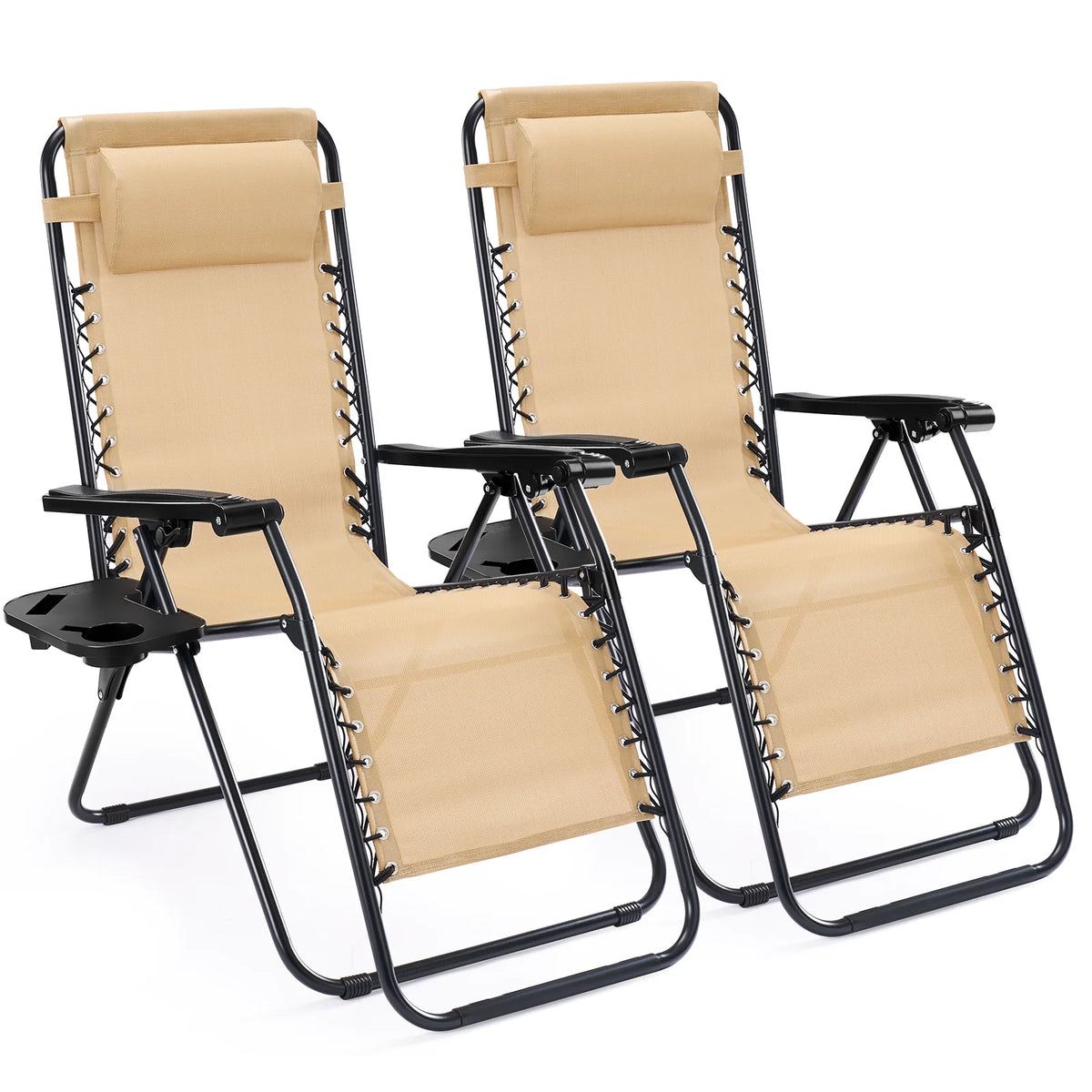 JHK Zero Gravity Outdoor Recliner Chair Set With Cup Holders