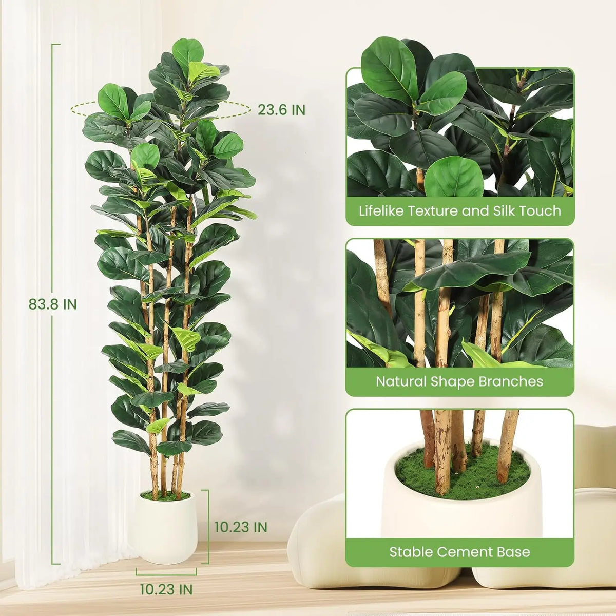 HiMISS Artificial Fiddle Leaf Fig Tree With Pot Outdoor Decor