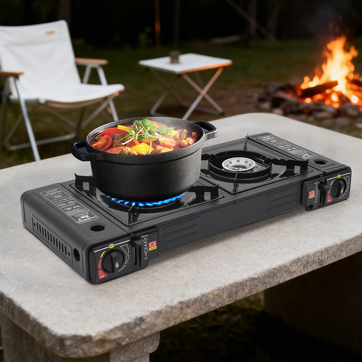 Portable Two Burner Gas Camping Stove With Storage Case