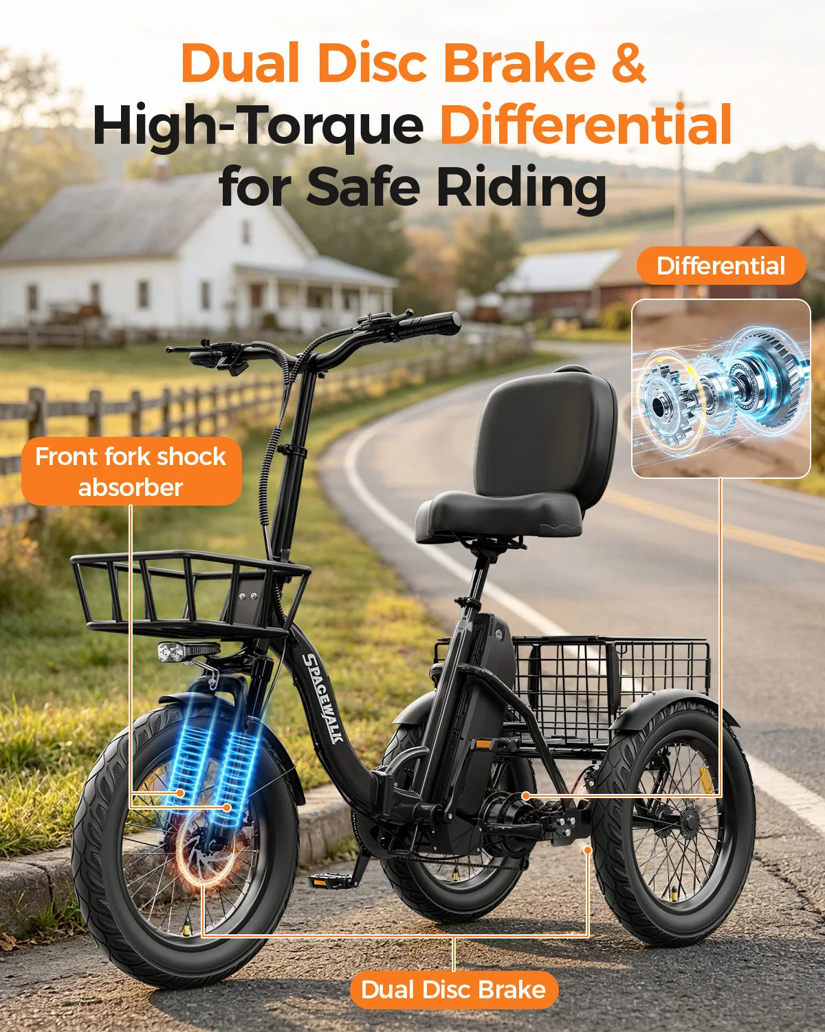 Spacewalk 1200W Peak Power Brushless Electric Trike With Basket
