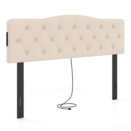 Homasis Tufted Upholstered Headboard With Built In Outlets