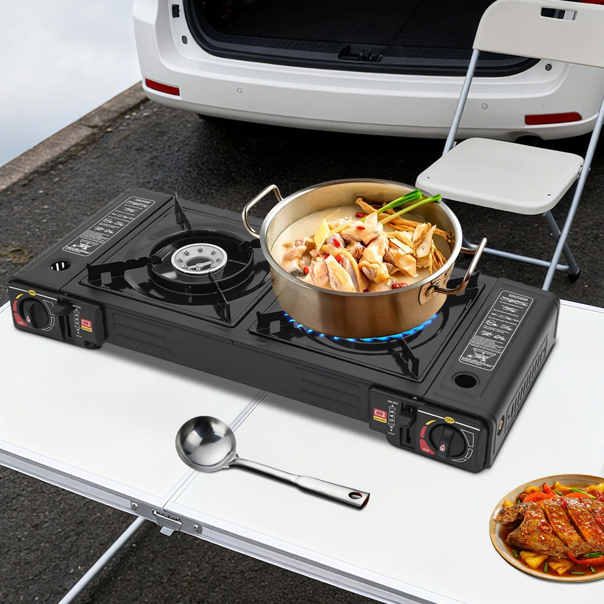 Portable Two Burner Gas Camping Stove With Storage Case