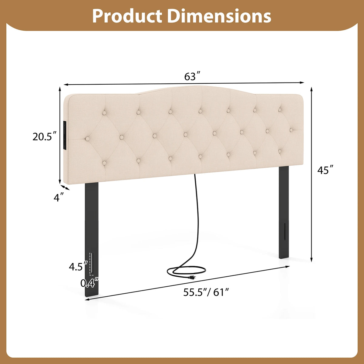 Homasis Tufted Upholstered Headboard With Built In Outlets