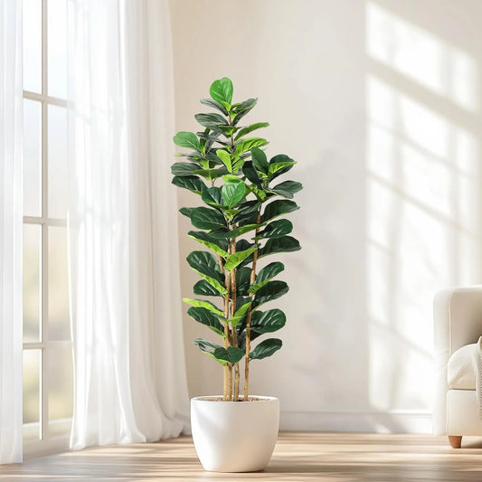 HiMISS Artificial Fiddle Leaf Fig Tree With Pot Outdoor Decor
