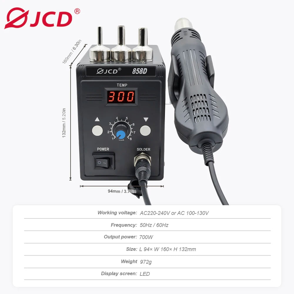 JCD 858D Digital Hot Air Rework Soldering Station for Electronics