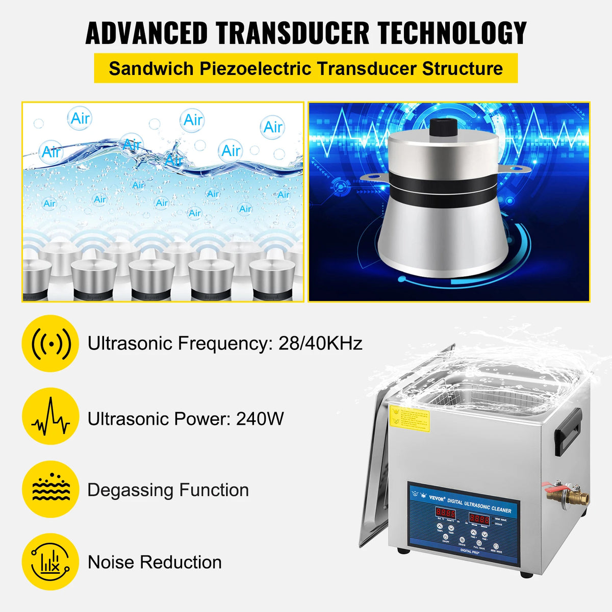 SucceBuy Dual Frequency Digital Ultrasonic Cleaner for Home Appliance Use
