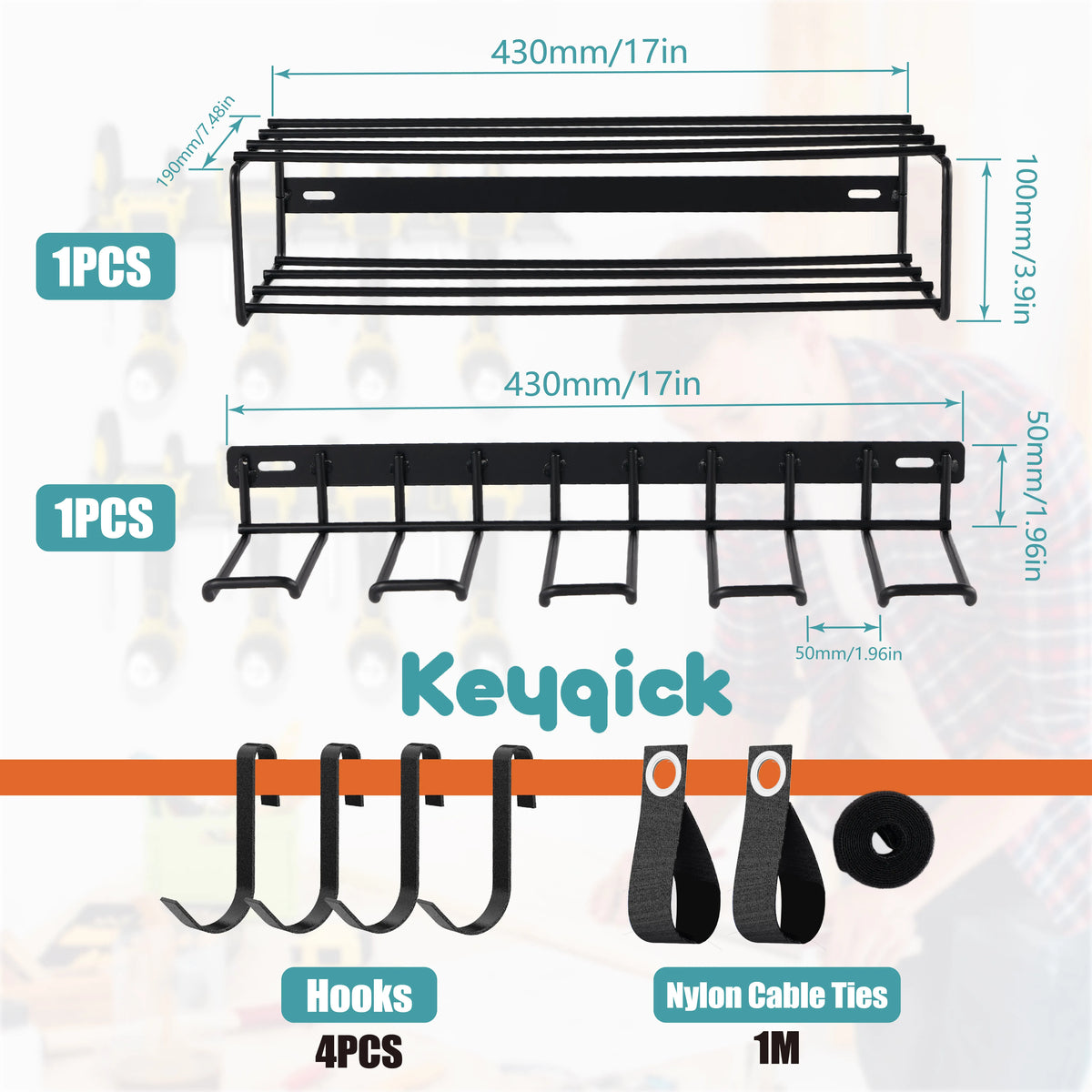 Heavy Duty Metal Wall Mounted Power Tool Storage Rack