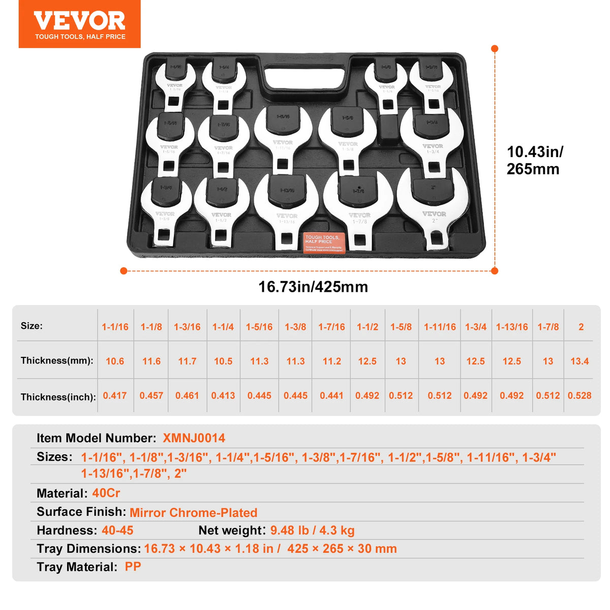 SucceBuy Chromium Vanadium Steel Crowfoot Wrench Set