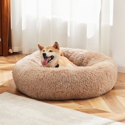 JHK Calming Round Dog Bed Fluffy Plush Washable Faux Fur