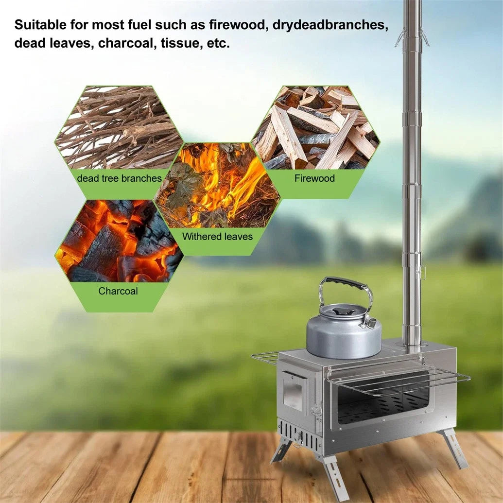 Unho Portable Wood Burning Tent Stove With Chimney Pipes
