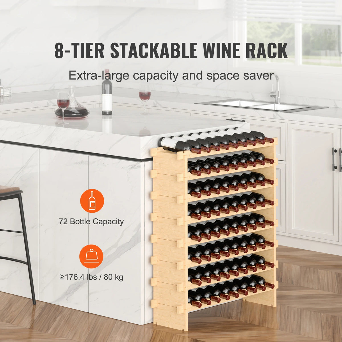 SucceBuy Stackable Bamboo Wine Rack Freestanding Modular Storage Shelf